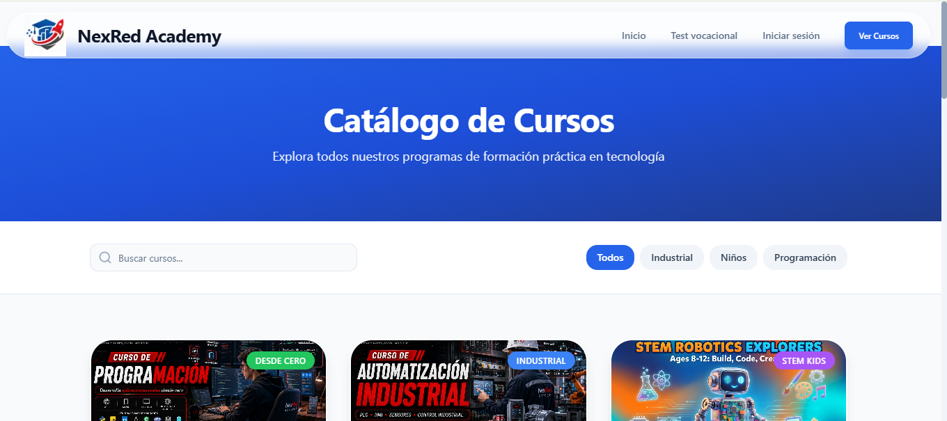 Catálogo de cursos de NexRed Academy